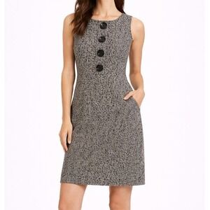 MICHAEL KORS Tweed Sheath Dress Black White‎ Sleeveless Button Detail Size 10